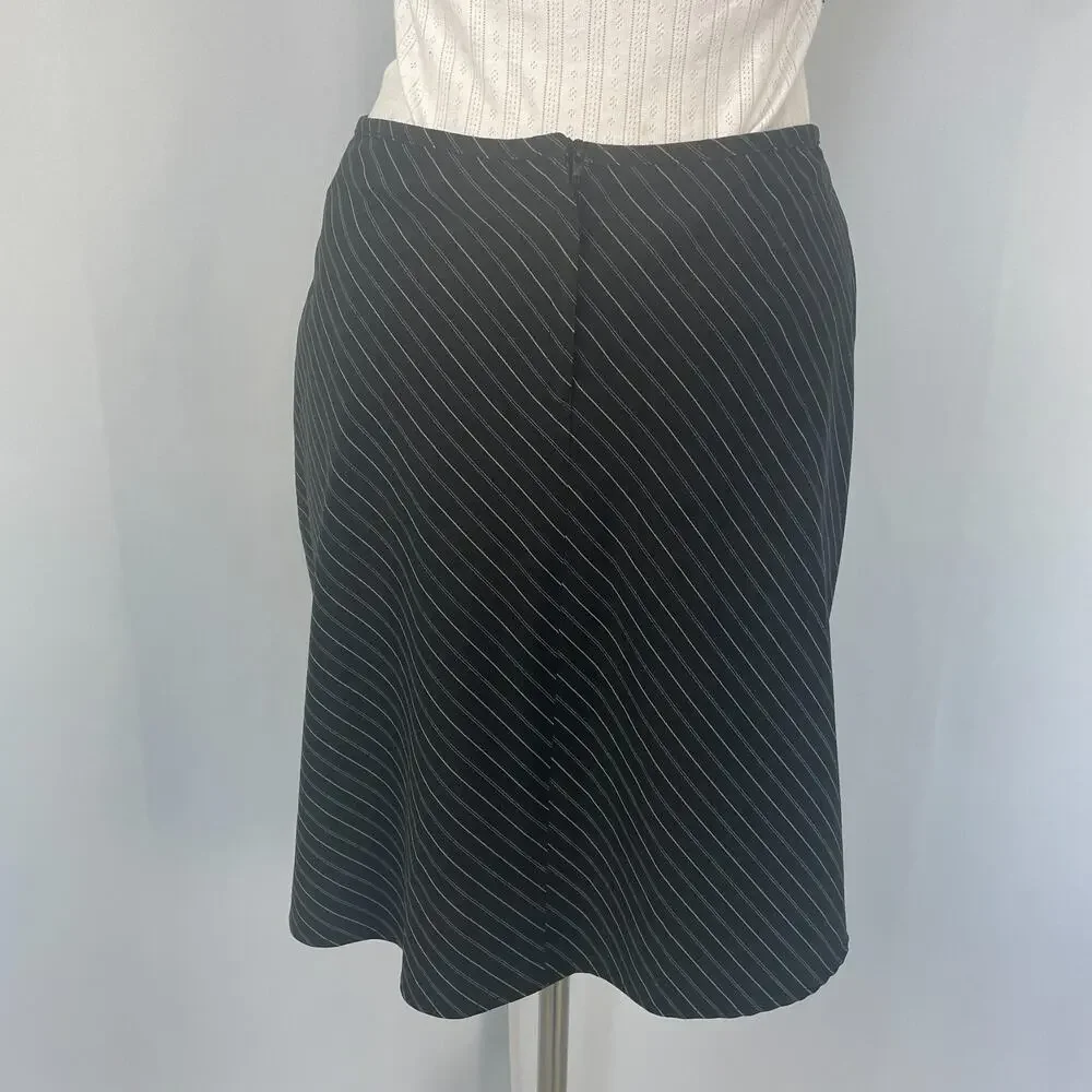 Y2K Mini Skirt Size 8 Black Pinstripe Low Rise A Line Office Siren Geek Chic Vtg